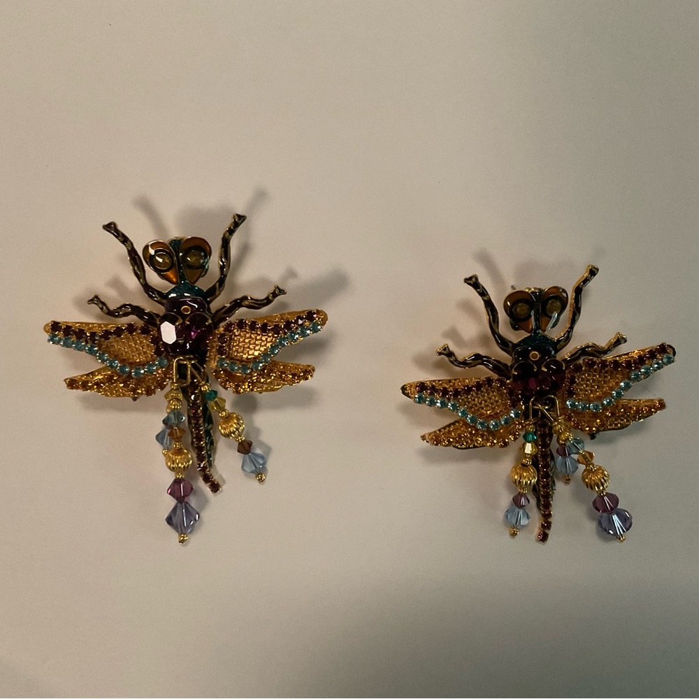Elegant Gold and Purple Dragonfly Earrings